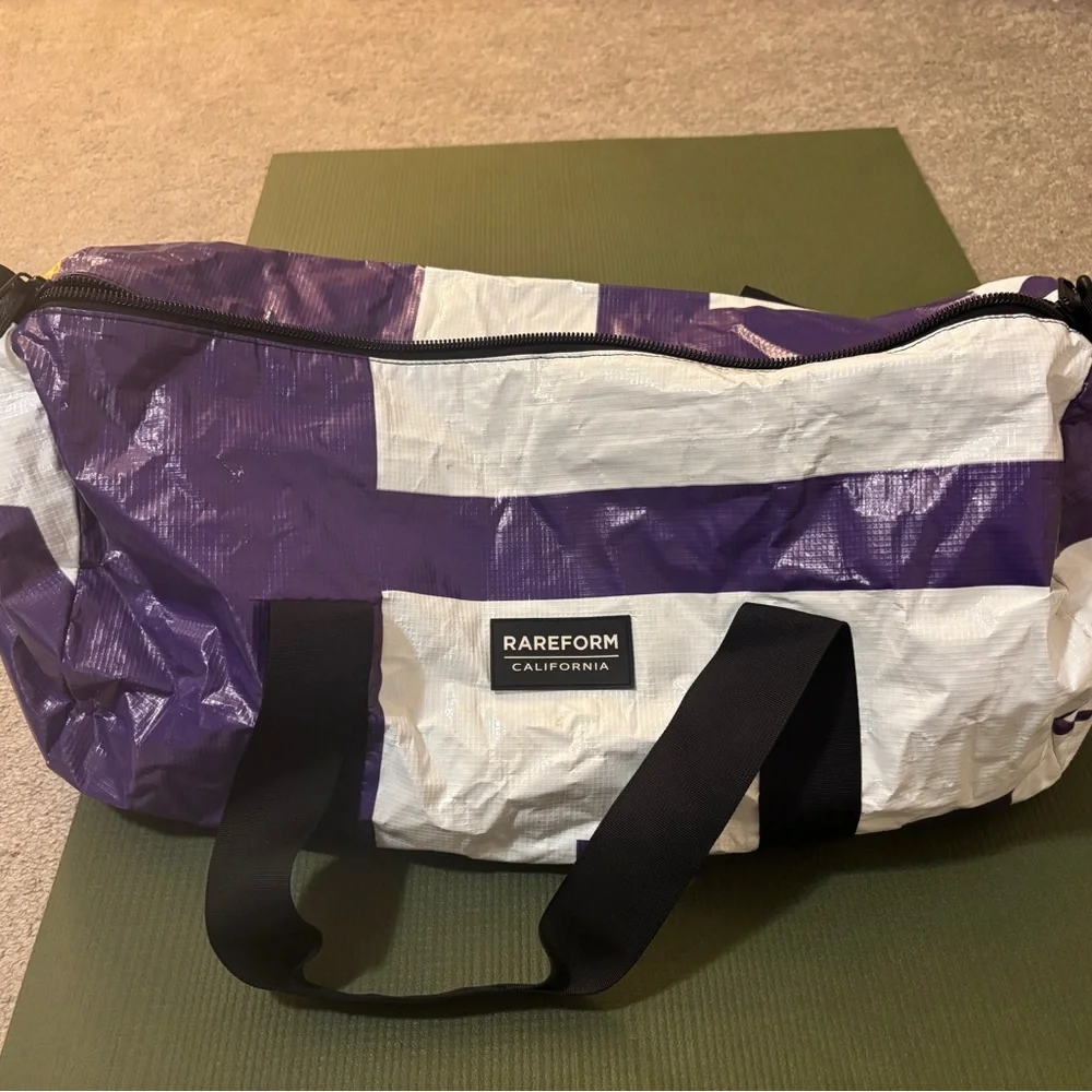 Rareform Light Duffle Bag Purple & White Recycled Billboard Travel Gym Weekender